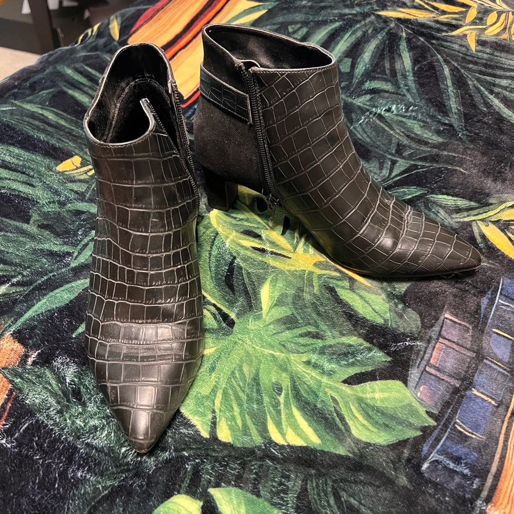 East 5th Black Croc-Pattern Ankle Booties